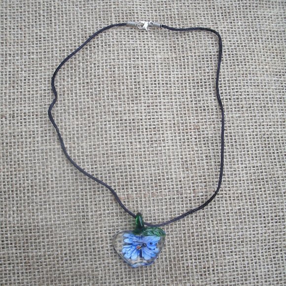 Murano Glass Apple Lady Bug Blue Flower Necklace - Picture 2 of 14